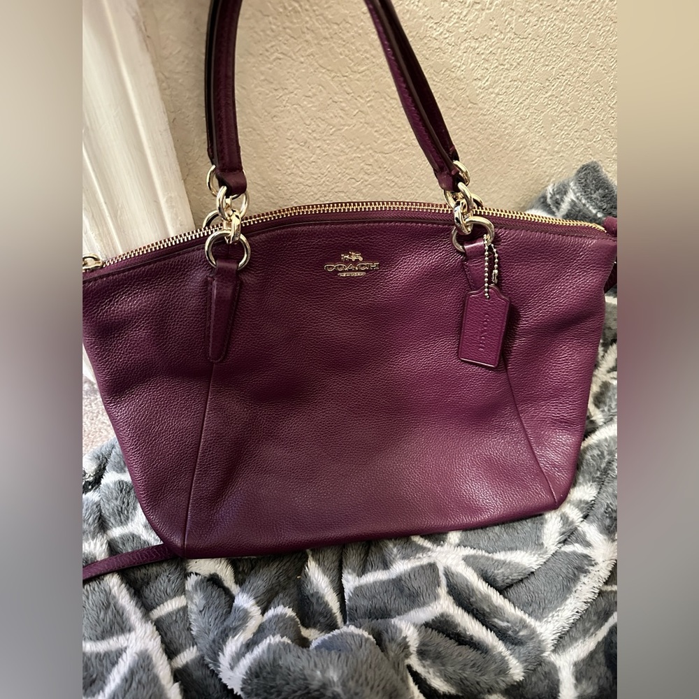 Coach Plum Leather Tote with Gold Hardware